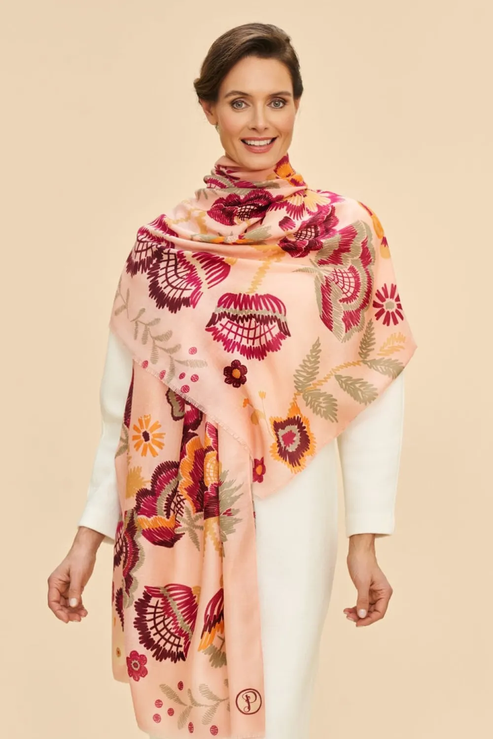 Powder UK Scarves & Wraps|Printed Floral Symmetry Scarf (Pink)