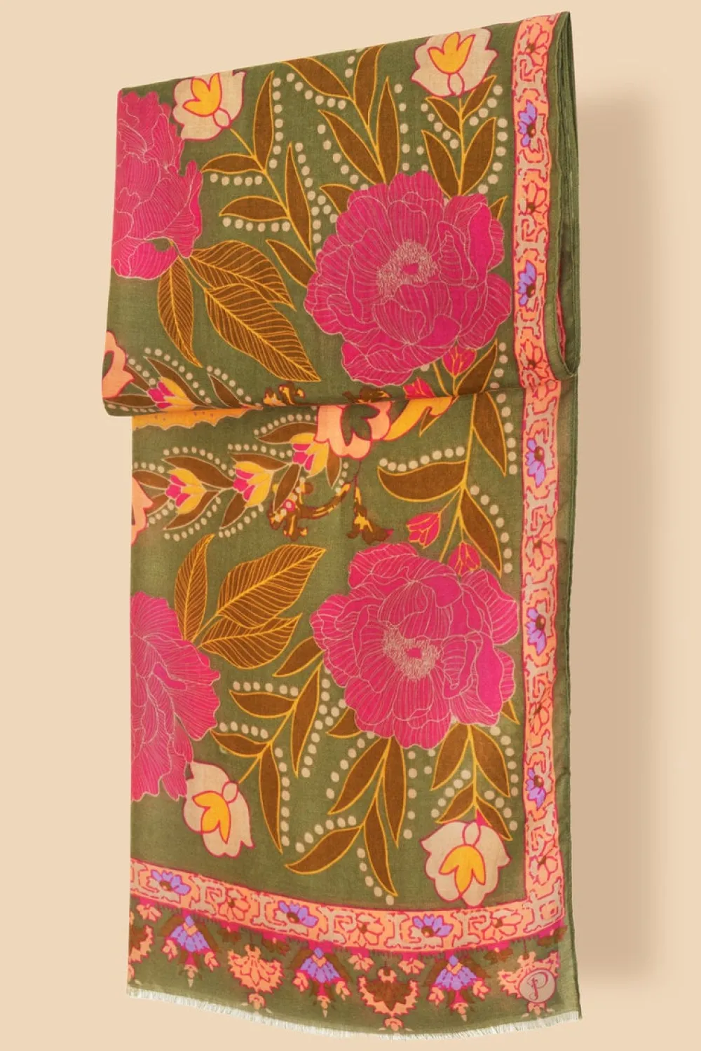 Powder UK Scarves & Wraps|Printed Folk Floral Roses Scarf (Olive)
