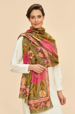Powder UK Scarves & Wraps|Printed Folk Floral Roses Scarf (Olive)