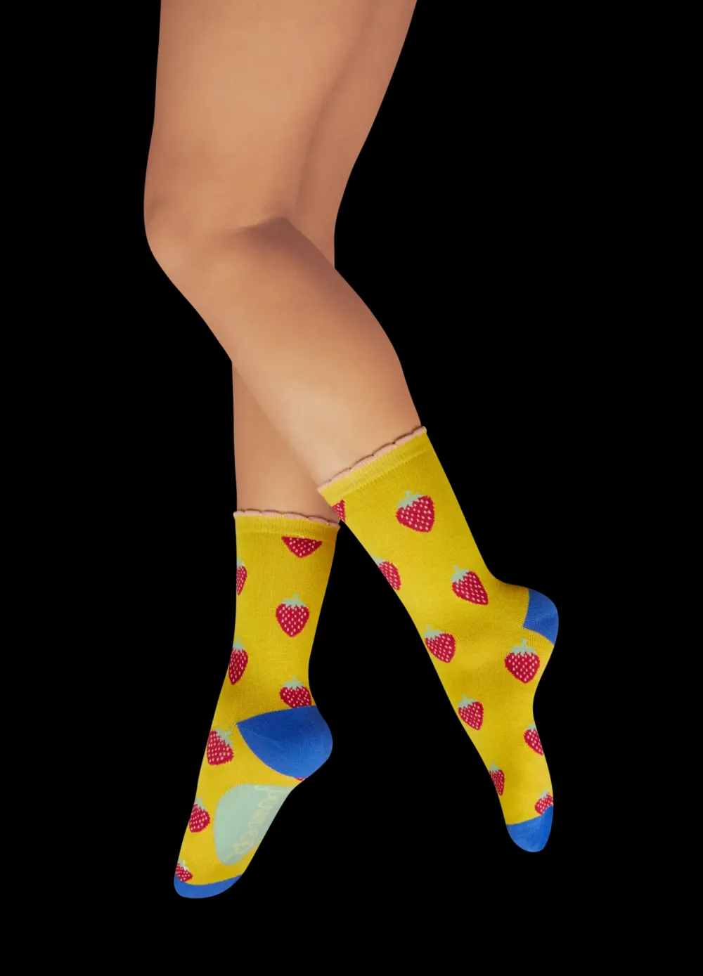 Powder UK Socks|Succulent Strawberries Mustard Yellow Ankle Sock