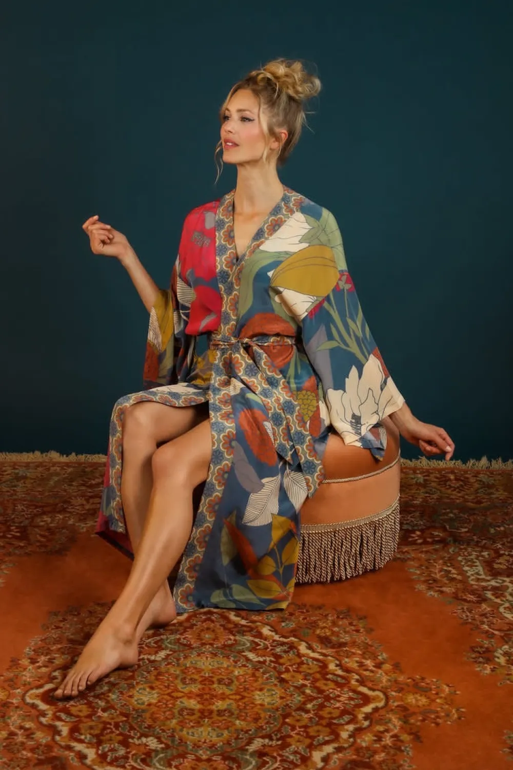Powder UK Robes, Nightgowns & Dresses|Scarves & Wraps|Winter Floral Kimono Gown (Heather)