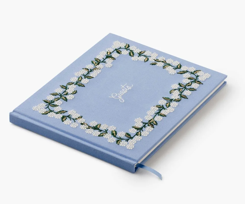 Rifle Paper Co. Journals & Other Stationery|Hydrangea Embroidered Fabric Guest Book