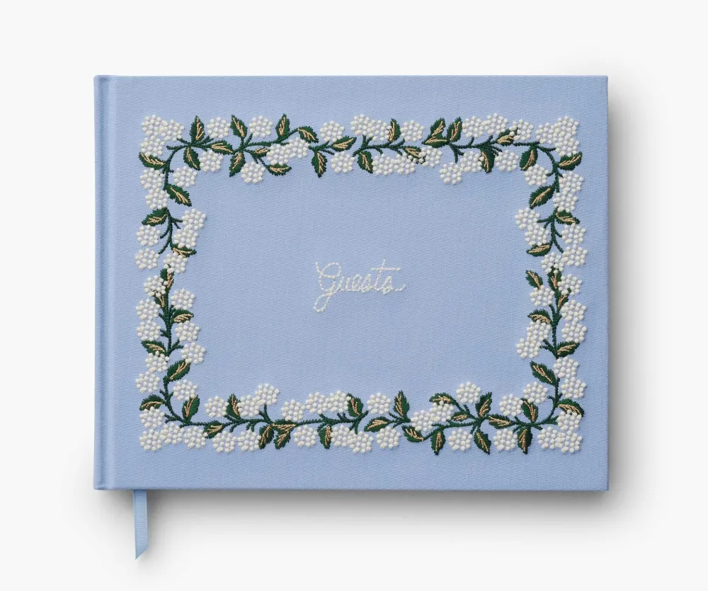 Rifle Paper Co. Journals & Other Stationery|Hydrangea Embroidered Fabric Guest Book