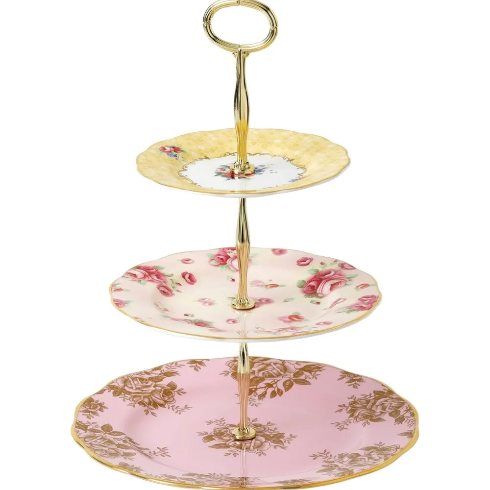 Royal Albert Serving Plates|100 Years of 3 Tier Cake Stand (Bouquet, Rose Blush & Golden Rose)