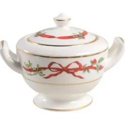 Royal Worcester Royal Worcester|Creamers & Sugar Bowls|Holly Ribbons Covered Sugar Bowl