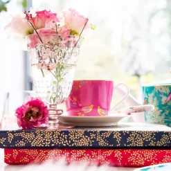 Sara Miller London Teacups & Saucers|Sara Miller Chelsea Collection Pink Birds Teacup & Saucer