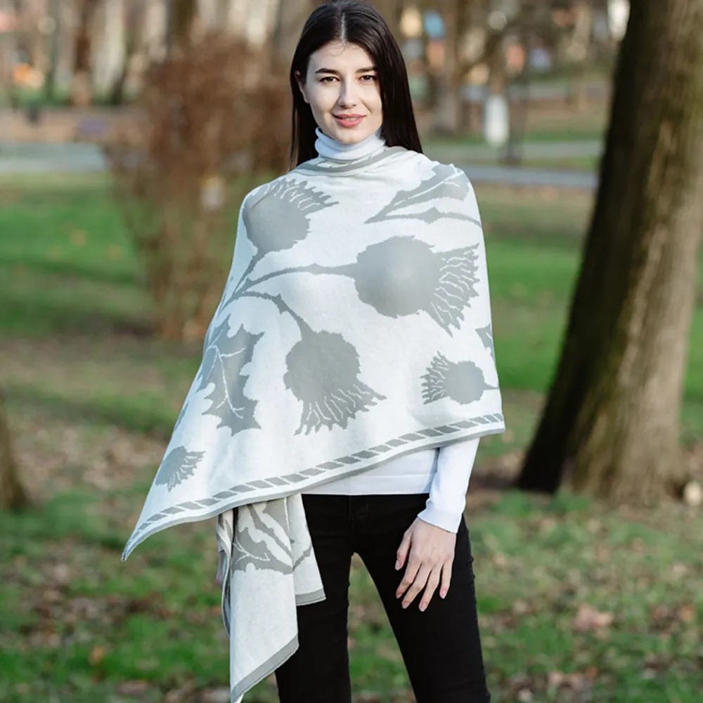 Scarves & Wraps|Scottish Thistle Shawl (Grey)