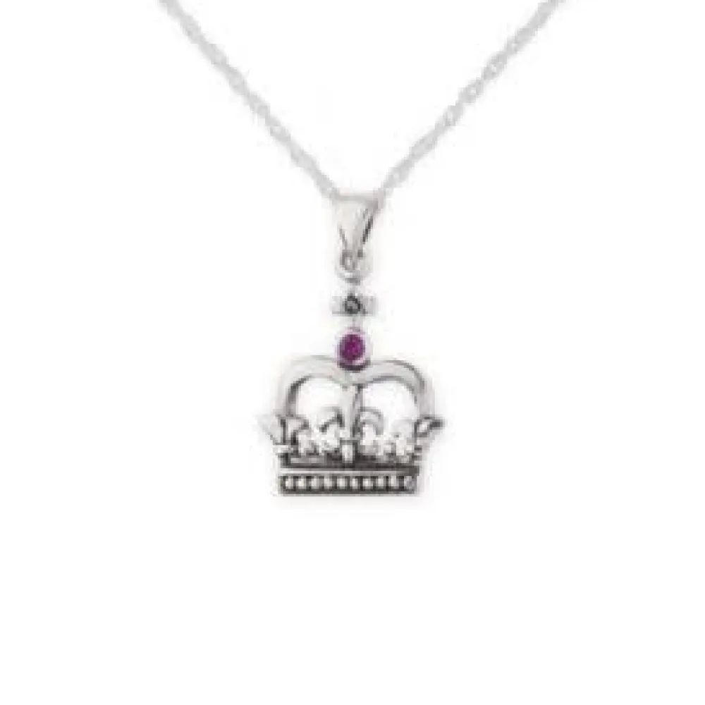 Necklaces & Pendants|Silver Scottish Crown Pendant Necklace with Ruby Colour Stone