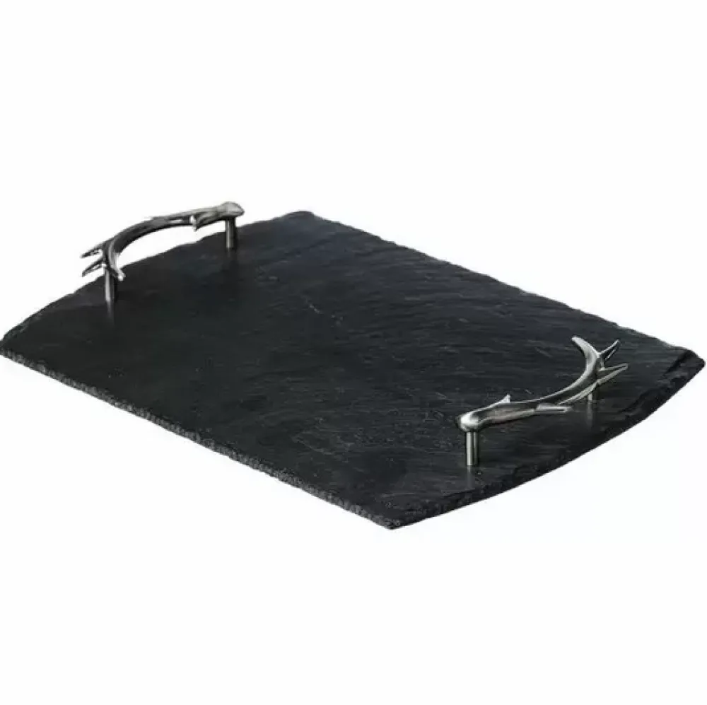 Trays|Slate Medium Serving Tray, Antler Handles