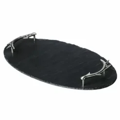 Trays|Slate Oval Serving Tray, Antler Handles