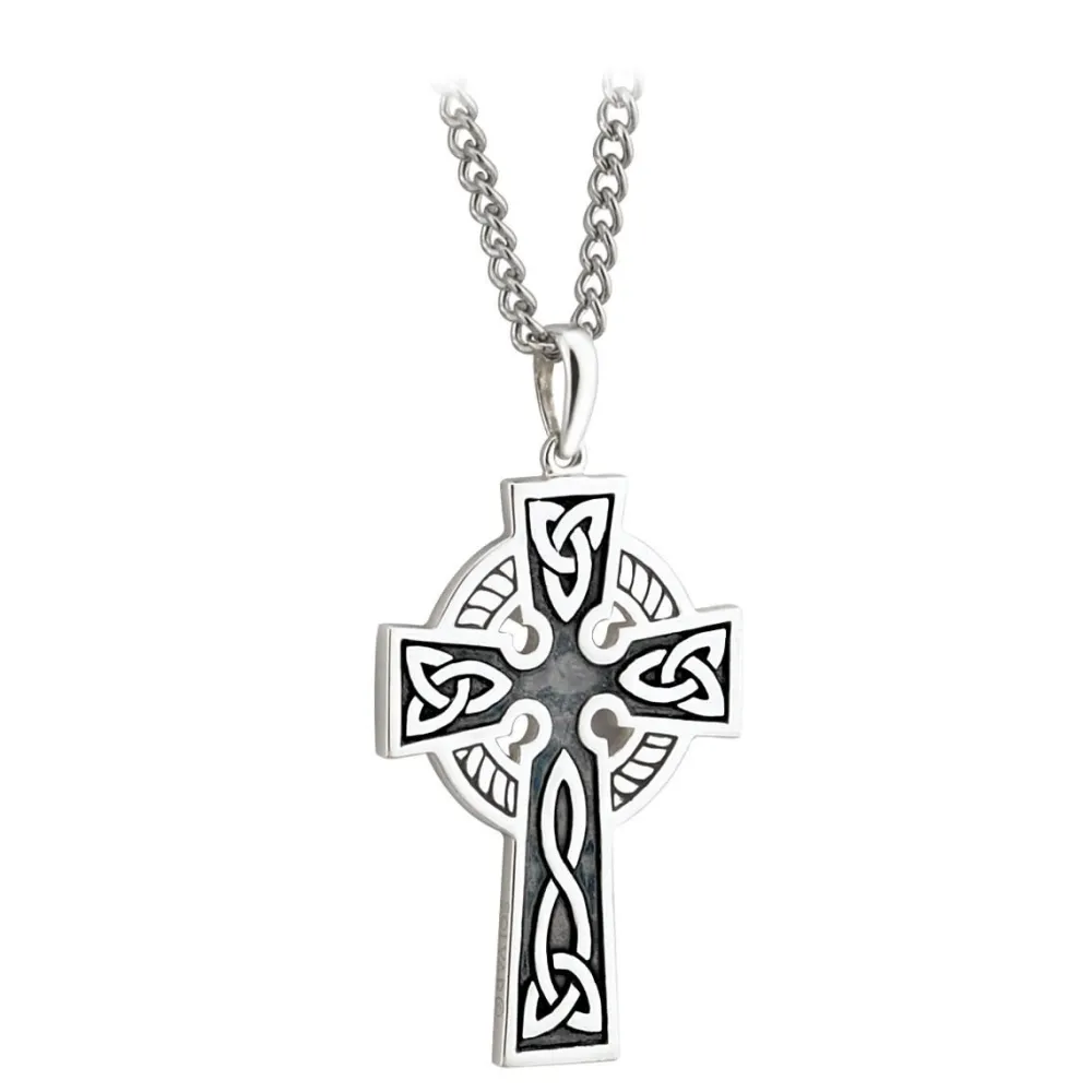 Solvar Necklaces & Pendants|Mens Double Sided Oxidised Silver Celtic Cross Pendant Necklace