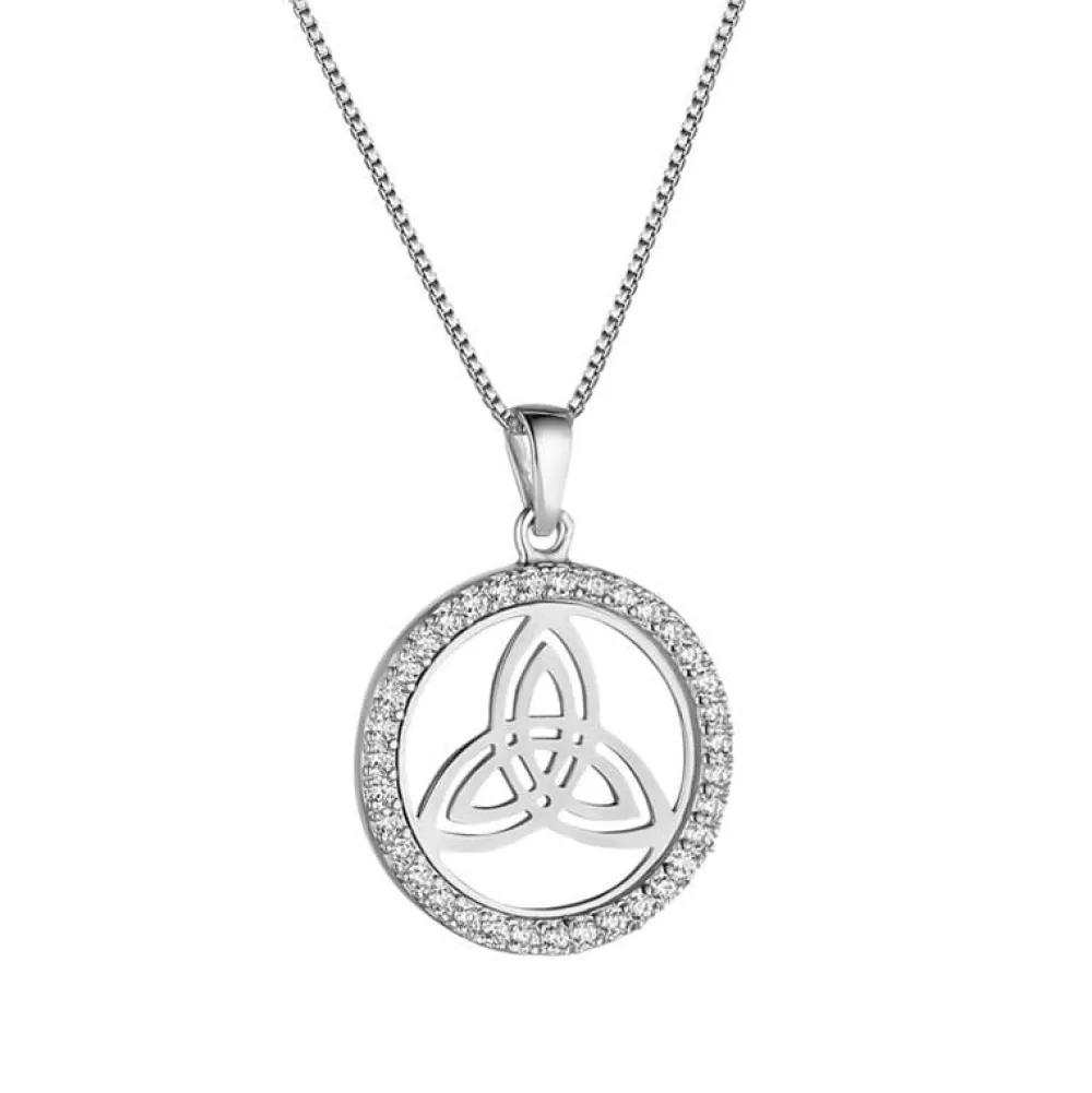 Solvar Necklaces & Pendants|Round Trinity Knot Sterling Silver & Cubic Zirconia Pendant Necklace