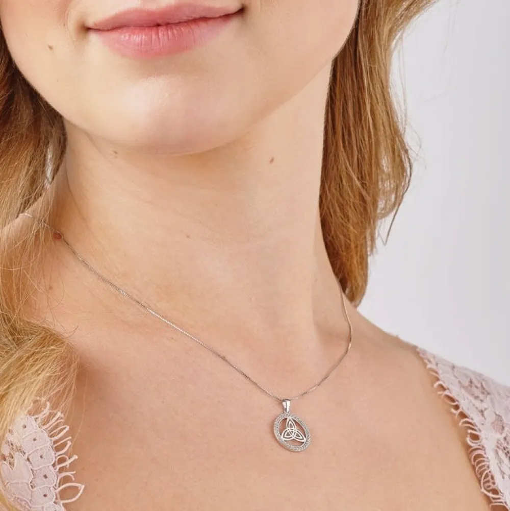 Solvar Necklaces & Pendants|Round Trinity Knot Sterling Silver & Cubic Zirconia Pendant Necklace