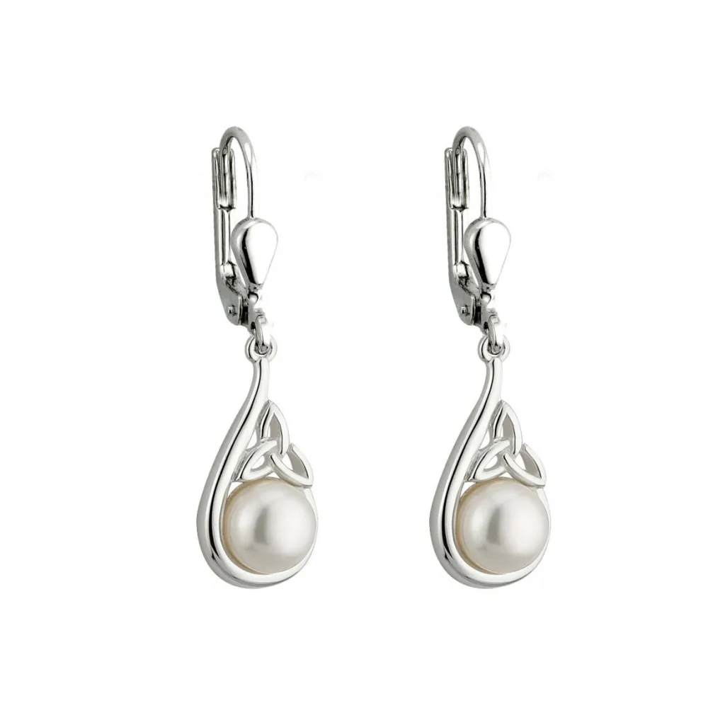 Solvar Earrings|Trinity Knot Pearl Drop Earrings