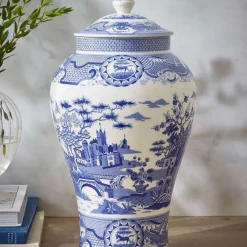 Spode Vases|Blue Italian Gothic Castle Vase