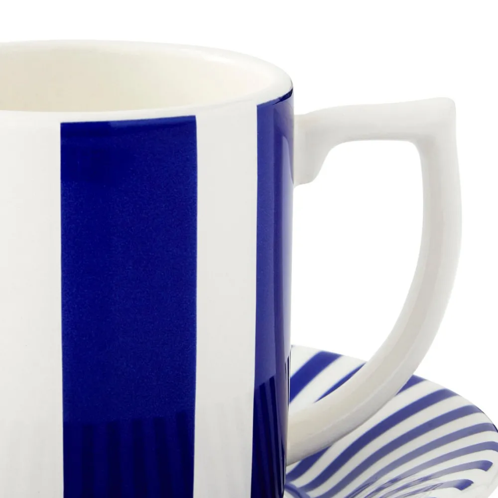 Spode Teacups & Saucers|Blue Italian Steccato Bold Stripe Espresso Cup & Saucer