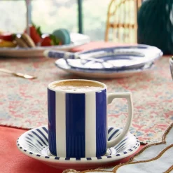 Spode Teacups & Saucers|Blue Italian Steccato Bold Stripe Espresso Cup & Saucer