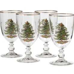 Spode Glasses & Steins|Christmas Tree Pedestal Goblets Set