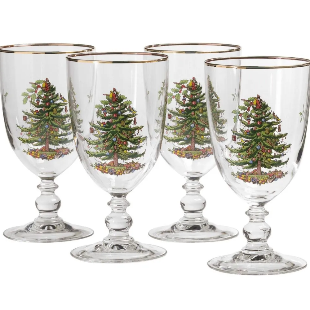 Spode Glasses & Steins|Christmas Tree Pedestal Goblets Set