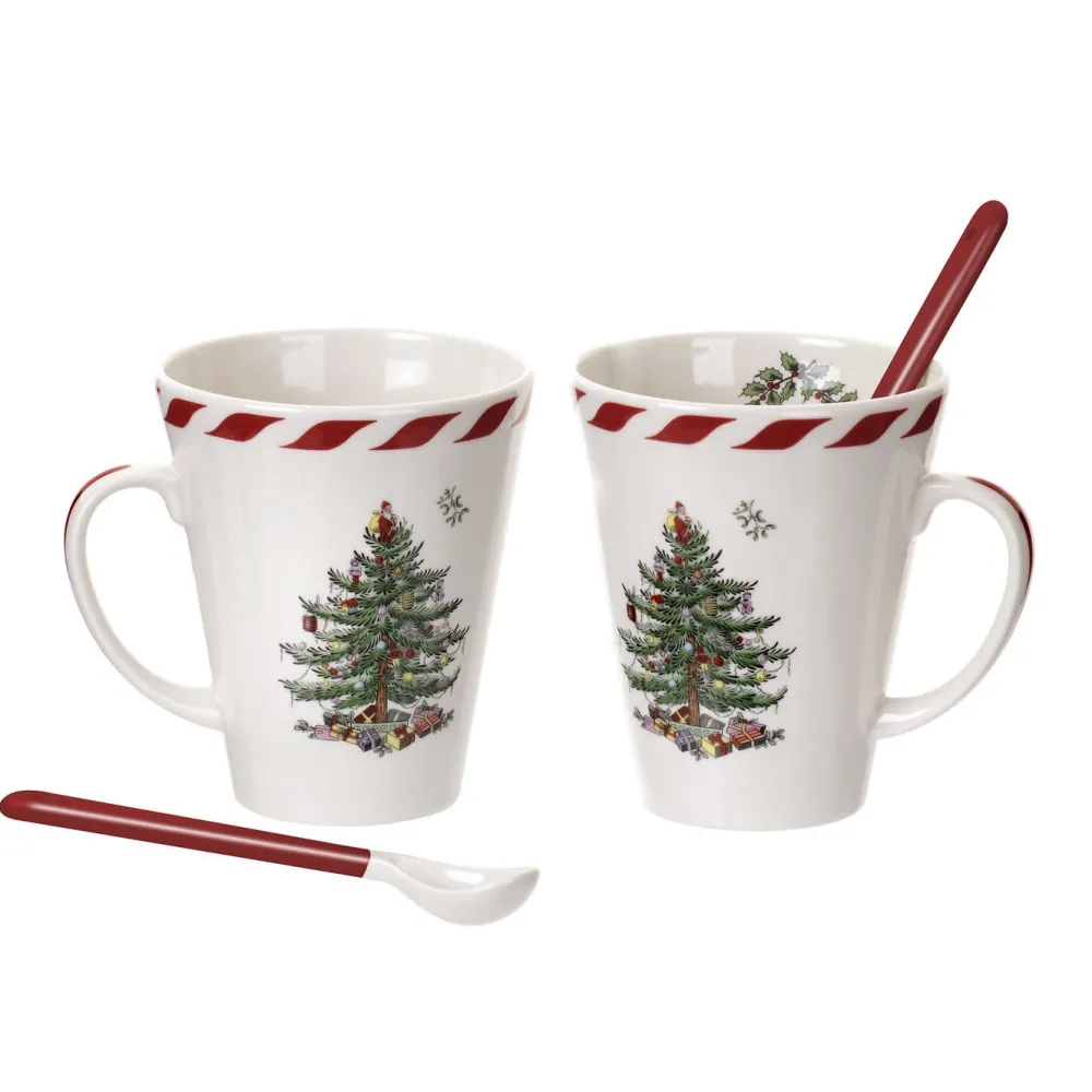 Spode Assorted Mugs|Christmas Tree Peppermint Mug & Spoon Set