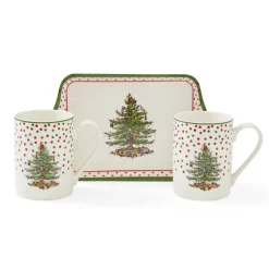 Spode Assorted Mugs|Tea Trays|Christmas Tree Polka Dot Mugs & Tray Set