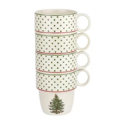 Spode Assorted Mugs|Christmas Tree Polka Dot Stackable Mugs Set