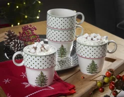Spode Assorted Mugs|Christmas Tree Polka Dot Stackable Mugs Set