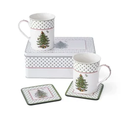 Spode Assorted Mugs|Christmas Tree Polka Dot 5 Piece Mug & Tin Set