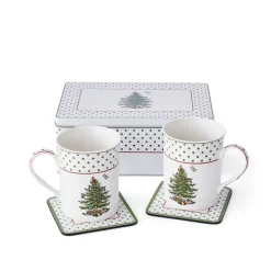 Spode Assorted Mugs|Christmas Tree Polka Dot 5 Piece Mug & Tin Set