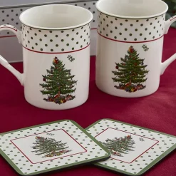 Spode Assorted Mugs|Christmas Tree Polka Dot 5 Piece Mug & Tin Set