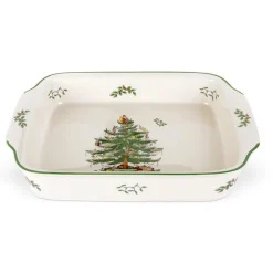 Spode Serving Plates|Christmas Tree Rectangular Handled Dish