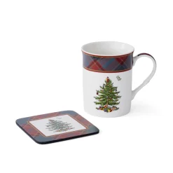 Spode Assorted Mugs|Christmas Tree Tartan 5 Piece Mug and Tin Set