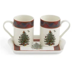 Spode Assorted Mugs|Christmas Tree Tartan Mugs & Tray Set