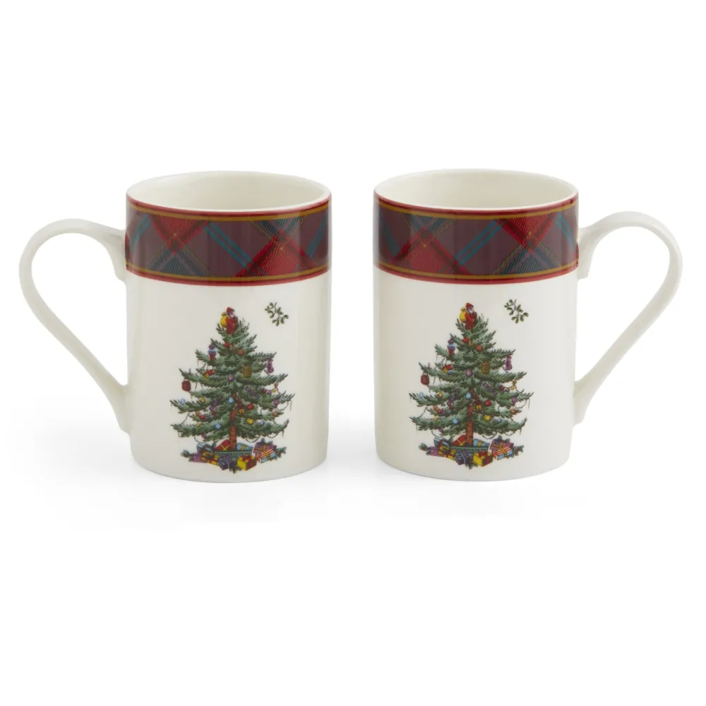 Spode Assorted Mugs|Christmas Tree Tartan Mugs & Tray Set