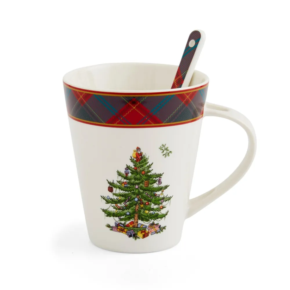 Spode Assorted Mugs|Christmas Tree Tartan Mug & Spoon Set