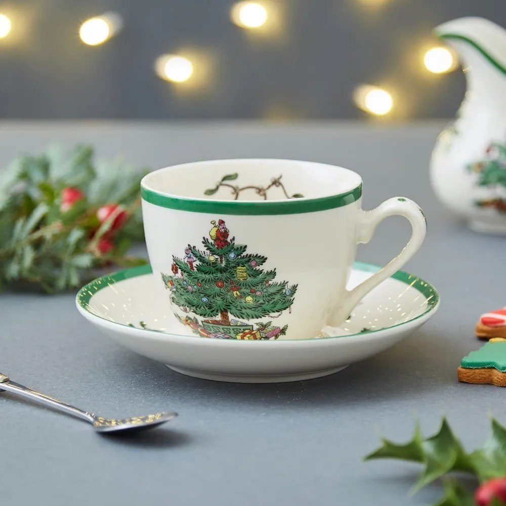 Spode Teacups & Saucers|Christmas Tree Teacup & Saucer