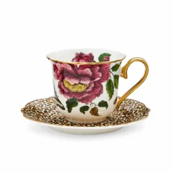 Spode Teacups & Saucers|Creatures of Curiosity White & Leopard Fluted Teacup & Saucer