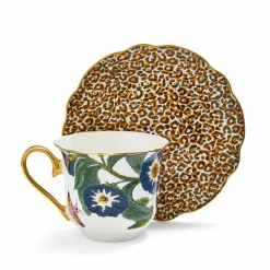 Spode Teacups & Saucers|Creatures of Curiosity White & Leopard Fluted Teacup & Saucer