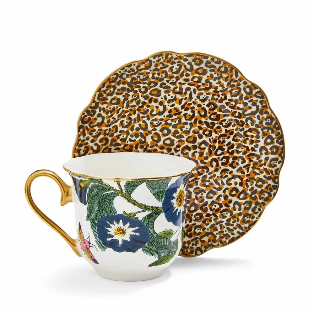 Spode Teacups & Saucers|Creatures of Curiosity White & Leopard Fluted Teacup & Saucer