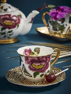 Spode Teacups & Saucers|Creatures of Curiosity White & Leopard Fluted Teacup & Saucer