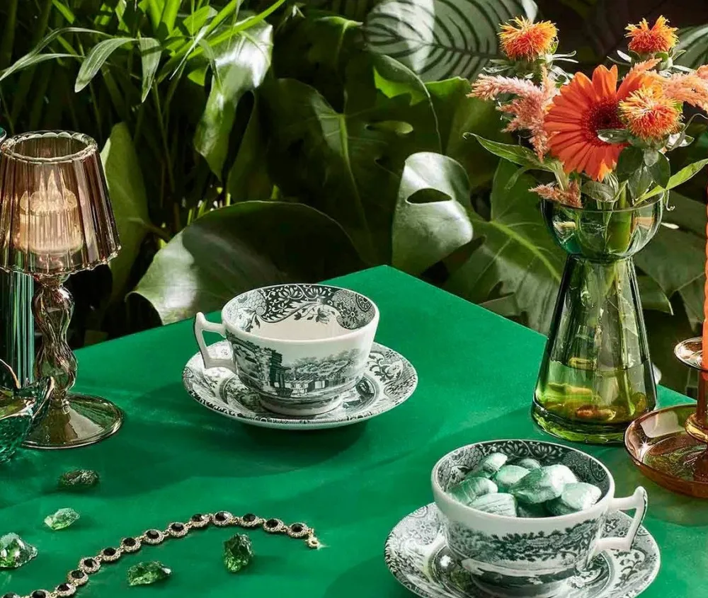 Spode Teacups & Saucers|Green Italian Teacup & Saucer