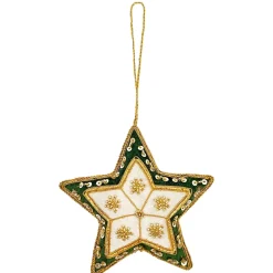 St. Nicolas St. Nicolas Ornaments|Ivory & Green Velvet Starburst Star Ornament