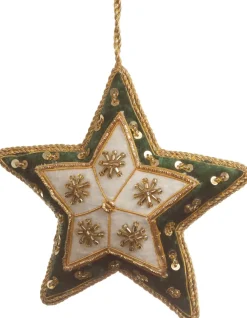St. Nicolas St. Nicolas Ornaments|Ivory & Green Velvet Starburst Star Ornament