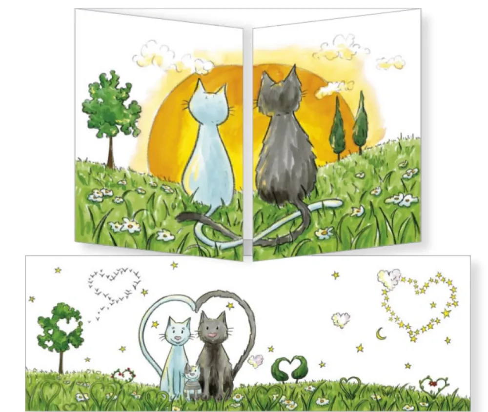 Greeting Cards|The Cats & the Sunset Tri-fold New Baby Card