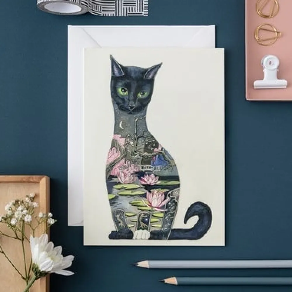 Greeting Cards|Watercolor Black Cat Greeting Card