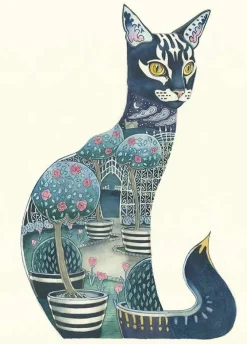 Greeting Cards|Watercolor Cat at Night Greeting Card