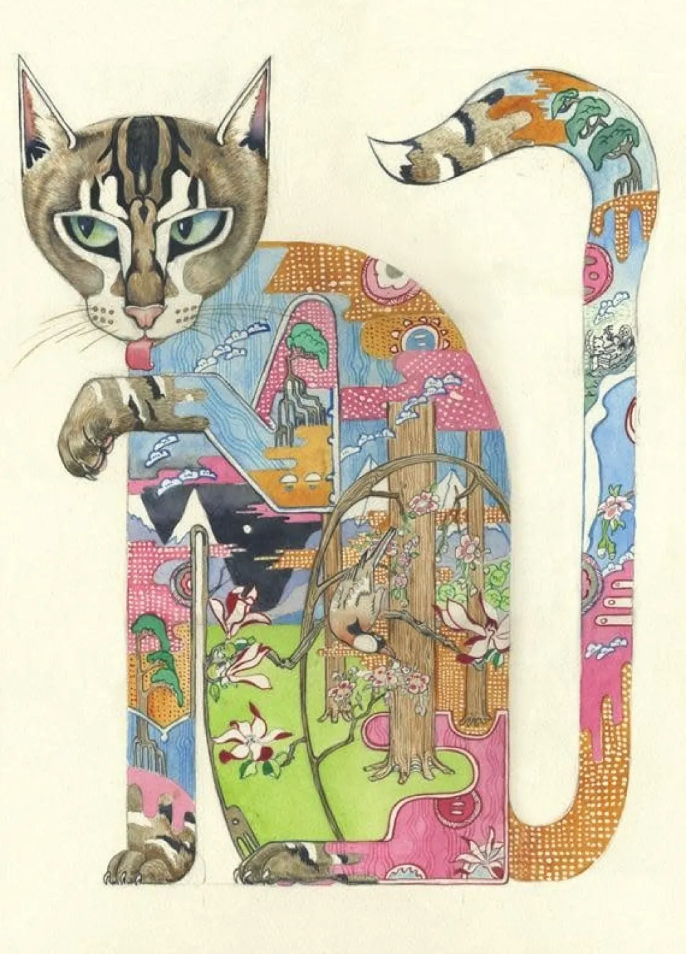 Greeting Cards|Watercolor Cat Licking Its Paw Greeting Card