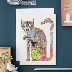 Greeting Cards|Watercolor Cat Licking Its Paw Greeting Card