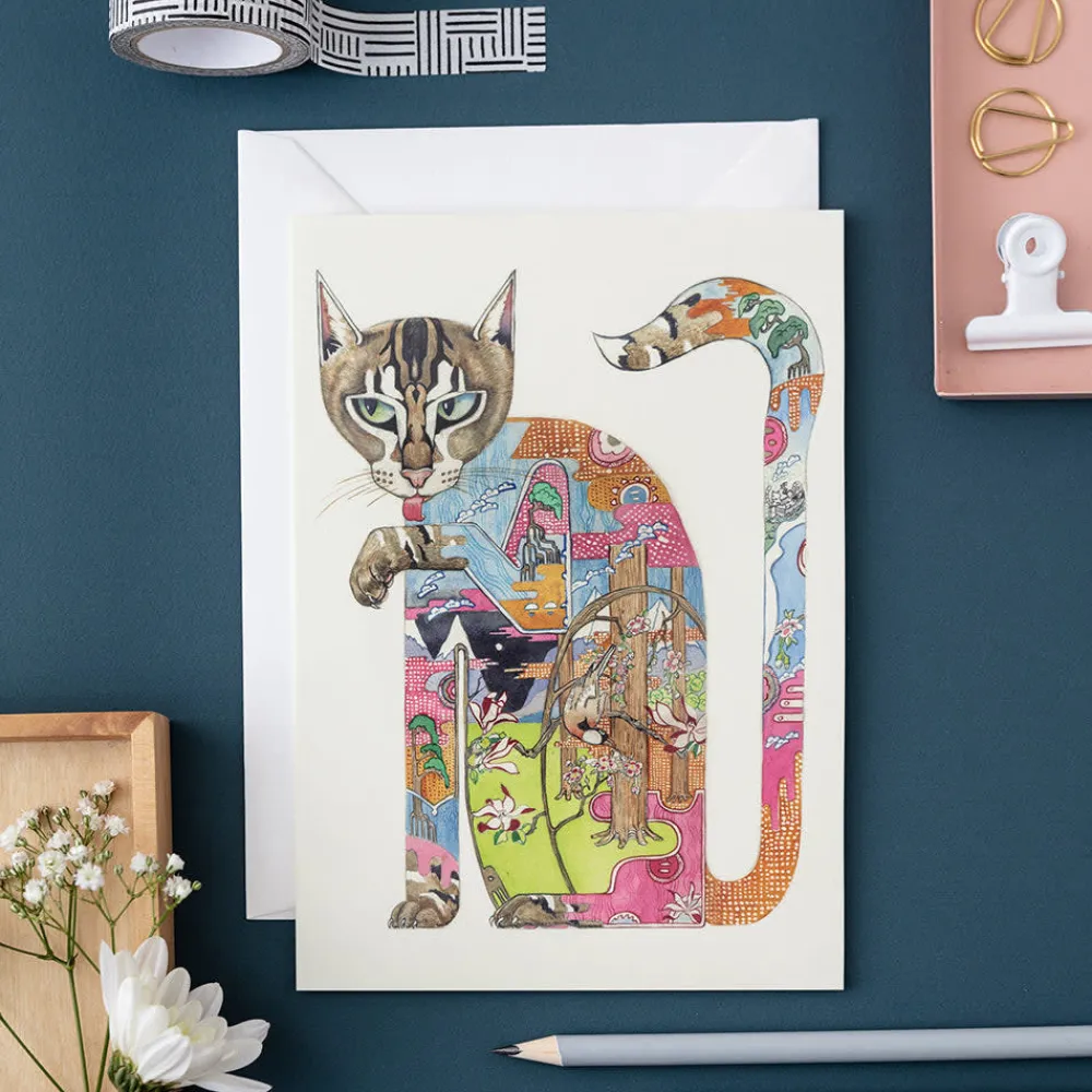 Greeting Cards|Watercolor Cat Licking Its Paw Greeting Card