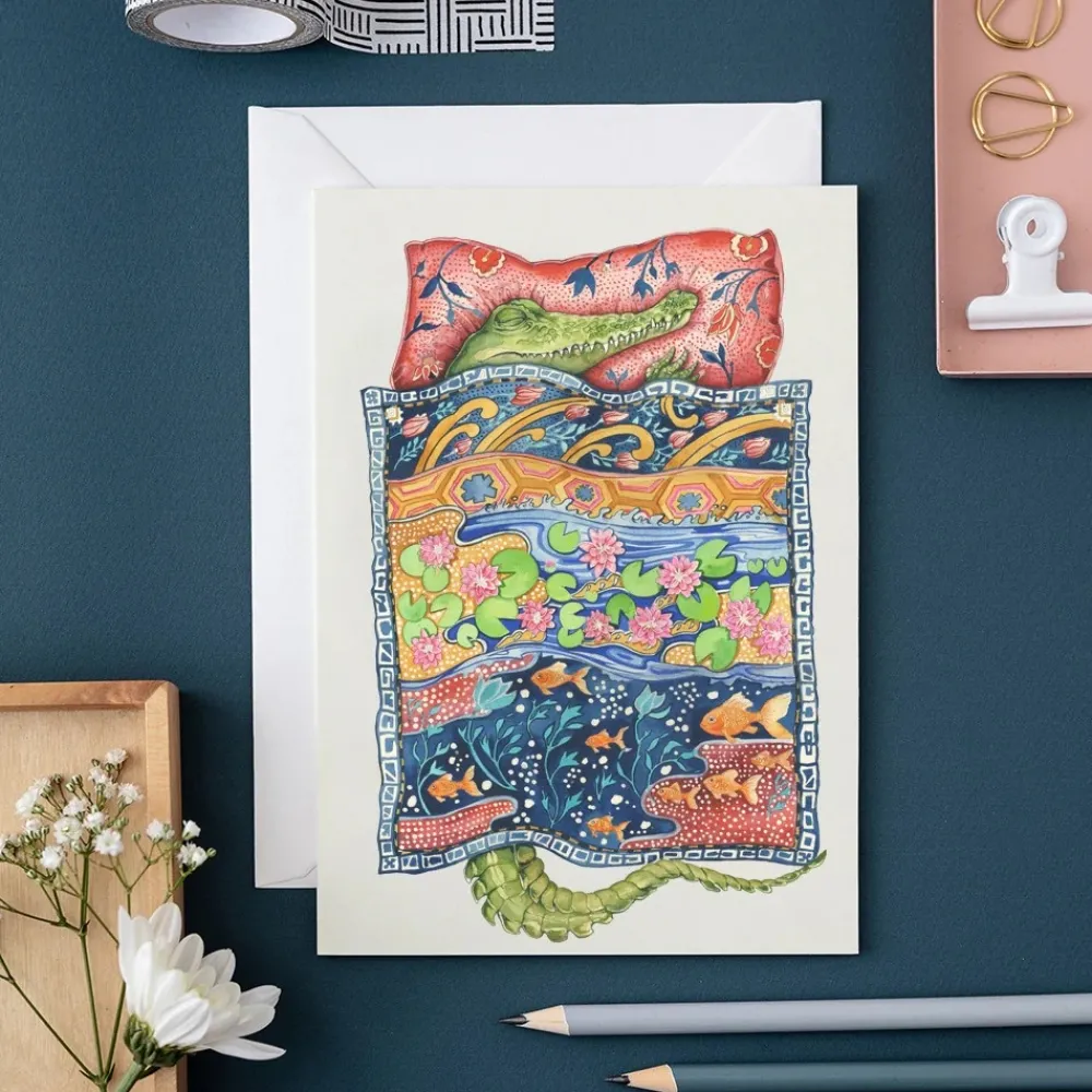 Greeting Cards|Watercolor Crocodile Asleep Greeting Card